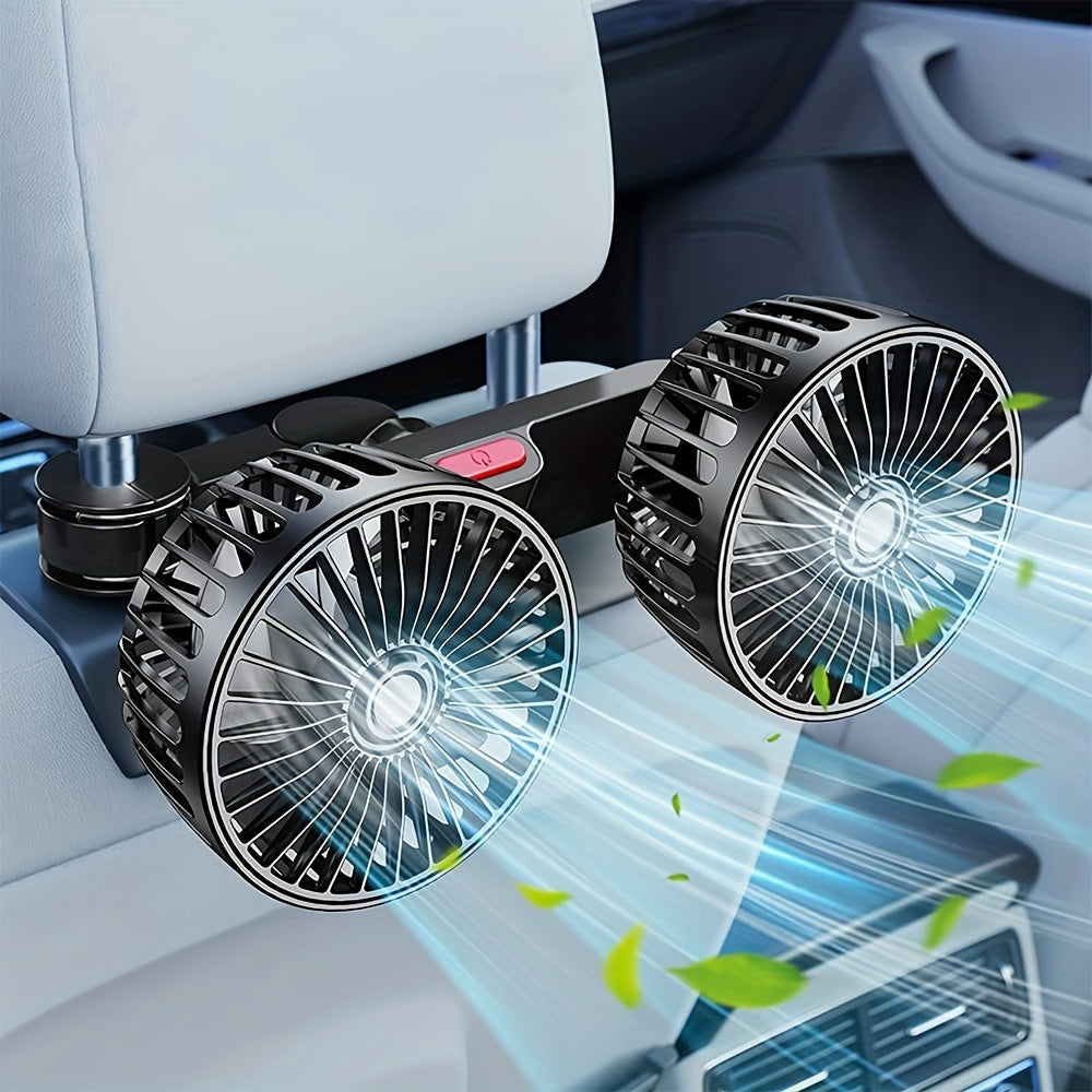 1 Pc Car Fan – Double-Headed Rear Fan with 360° Rotation & Strong Wind