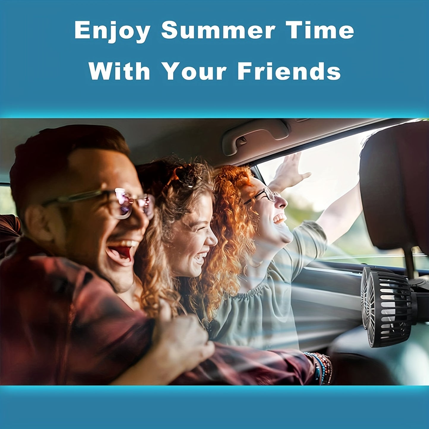 1 Pc Car Fan – Double-Headed Rear Fan with 360° Rotation & Strong Wind