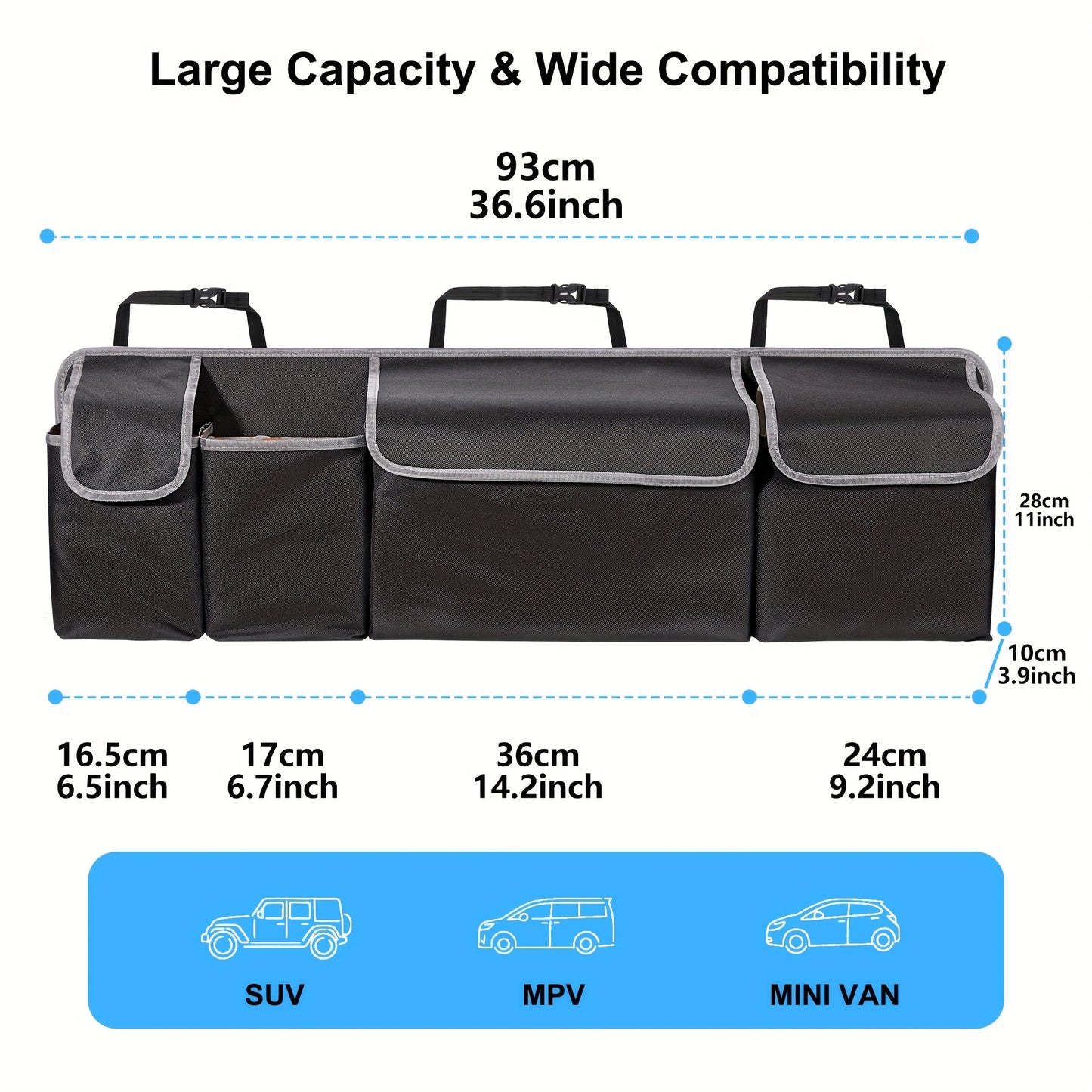 Large Capacity 600D Oxford Fabric Car Seat Back Organizer, Universal Fit - Multiple Pockets - Vehicle Storage Solution, Polyester Fiber Material
