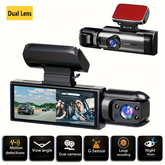 Dual Camera, Dash Cam for Cars, Front 1080P And Inside 480P, Car Camera with IR Night Vision, Loop Recording, Wide Angle Car DVR Camera with 3.16 Inch IPS Screen, Dual Lens Car Dashboard Video Cam, 32GB SD Card Optional.