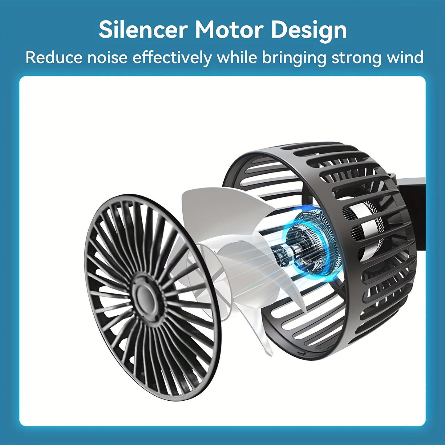 1 Pc Car Fan – Double-Headed Rear Fan with 360° Rotation & Strong Wind