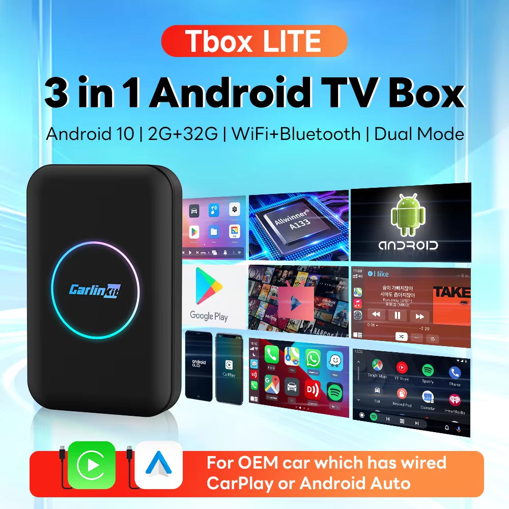 Wireless Carplay Android TV Box 3 in 1 Adapter for OEM Android Auto Car Play Box Multimedia Smart Ai Box Online Video