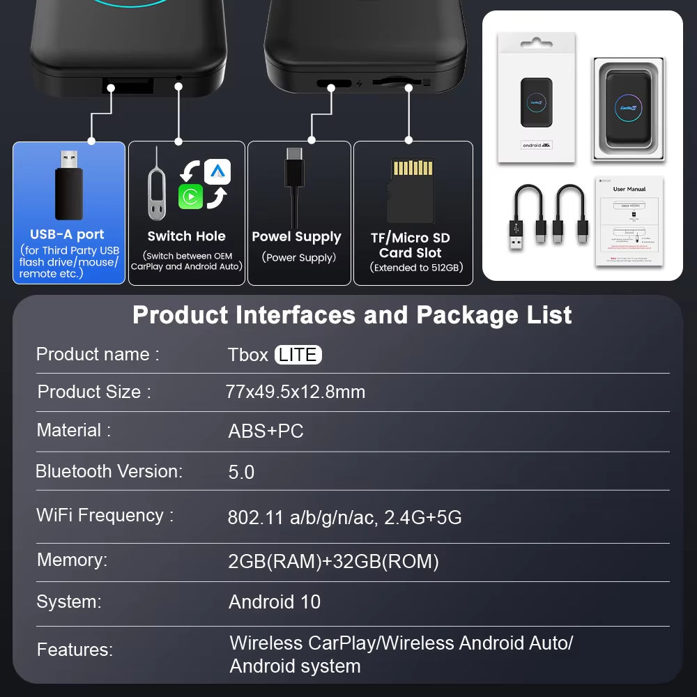 Wireless Carplay Android TV Box 3 in 1 Adapter for OEM Android Auto Car Play Box Multimedia Smart Ai Box Online Video