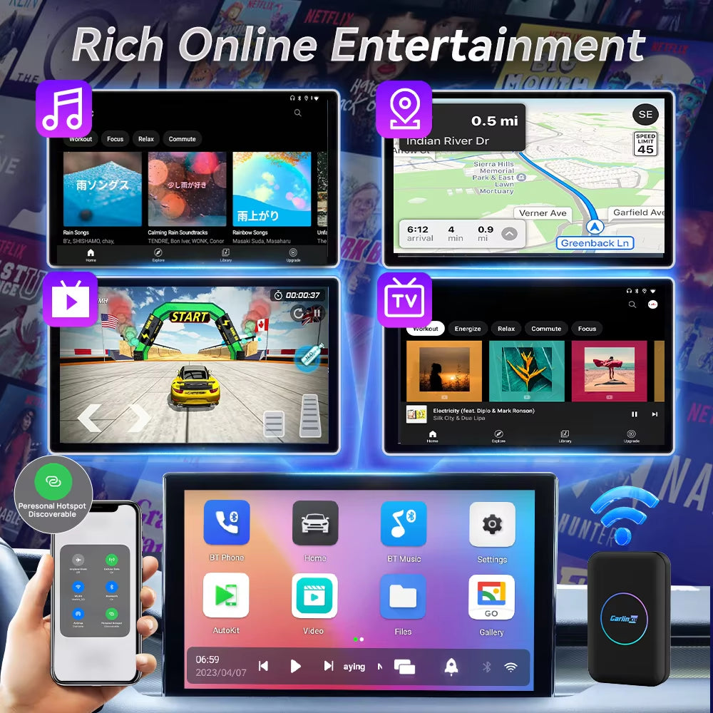 Wireless Carplay Android TV Box 3 in 1 Adapter for OEM Android Auto Car Play Box Multimedia Smart Ai Box Online Video