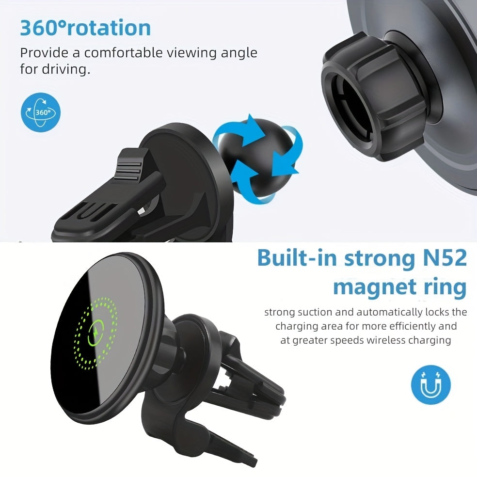 Fast Charging Wireless Magnet Car Phone Holder Car Mount with Magnetic Wireless Phone Holder for iPhone 16/16 Pro/16 ProMax/15/15 Pro/15 Pro Max/15 Plus/14/14 Pro/14 Pro Max/14 Plus/13/13 Pro/13 Pro Max/12/12 Pro/12 Pro Max/1