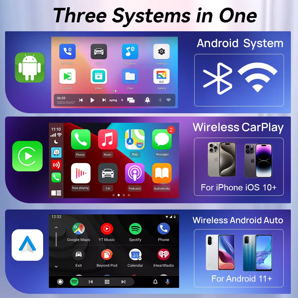 Wireless Carplay Android TV Box 3 in 1 Adapter for OEM Android Auto Car Play Box Multimedia Smart Ai Box Online Video
