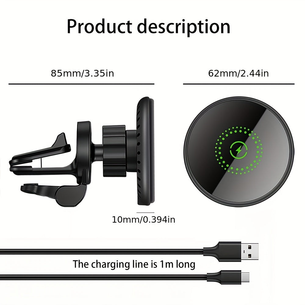 Fast Charging Wireless Magnet Car Phone Holder Car Mount with Magnetic Wireless Phone Holder for iPhone 16/16 Pro/16 ProMax/15/15 Pro/15 Pro Max/15 Plus/14/14 Pro/14 Pro Max/14 Plus/13/13 Pro/13 Pro Max/12/12 Pro/12 Pro Max/1