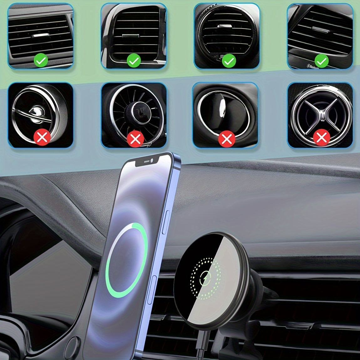 Fast Charging Wireless Magnet Car Phone Holder Car Mount with Magnetic Wireless Phone Holder for iPhone 16/16 Pro/16 ProMax/15/15 Pro/15 Pro Max/15 Plus/14/14 Pro/14 Pro Max/14 Plus/13/13 Pro/13 Pro Max/12/12 Pro/12 Pro Max/1