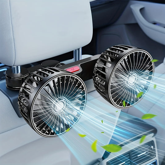 1 Pc Car Fan – Double-Headed Rear Fan with 360° Rotation & Strong Wind