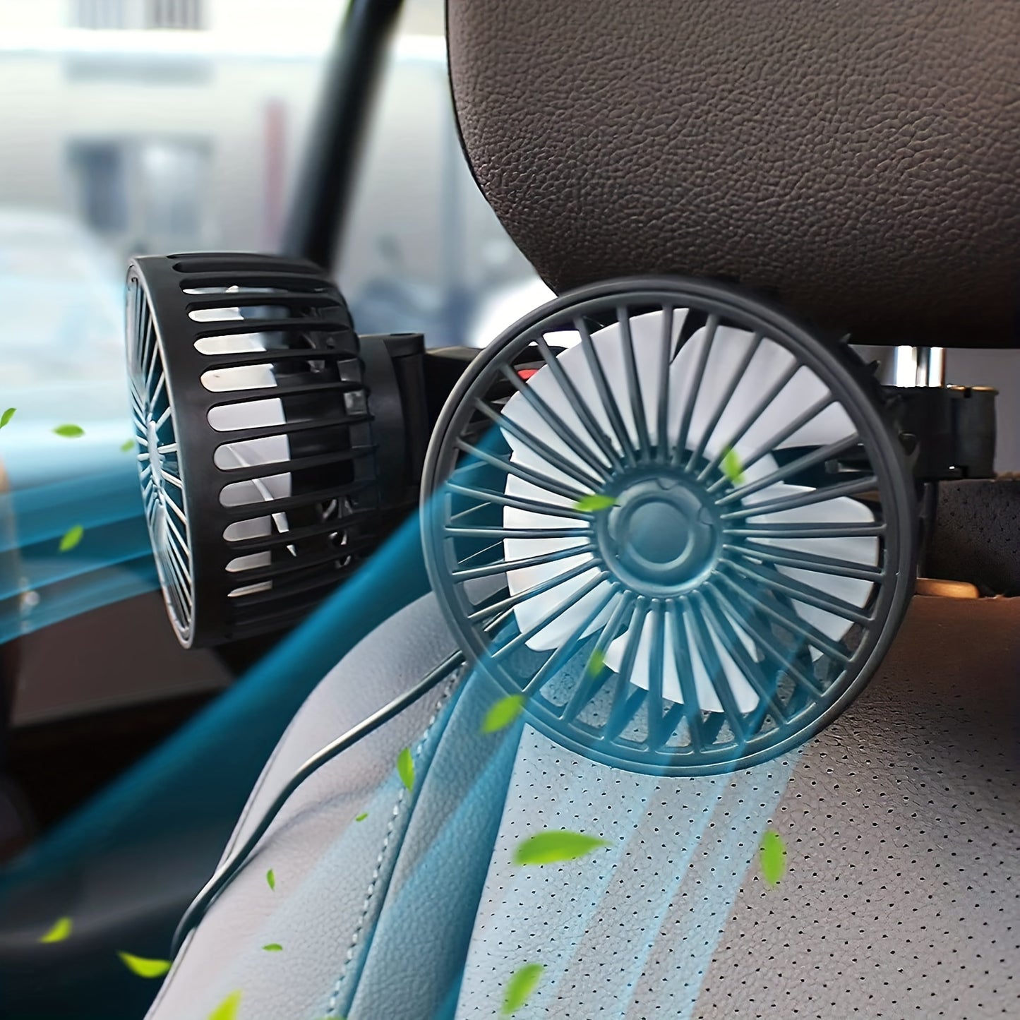 1 Pc Car Fan – Double-Headed Rear Fan with 360° Rotation & Strong Wind