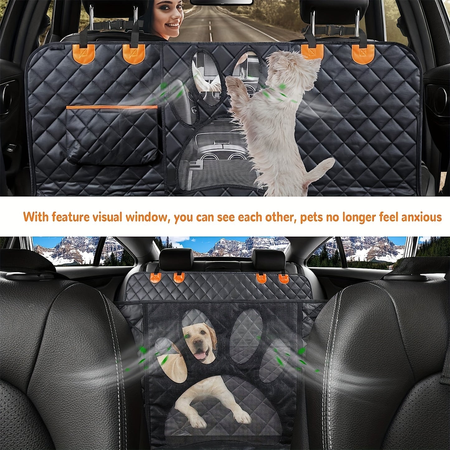 Dog Car Seat Cover for Back Seat, 100% Waterproof Dog Car Hammock with Visual Mesh Window and Side Zipper Car Seat & Door Protector for Pets, Backseat Dog Cover for Car Truck and SUV