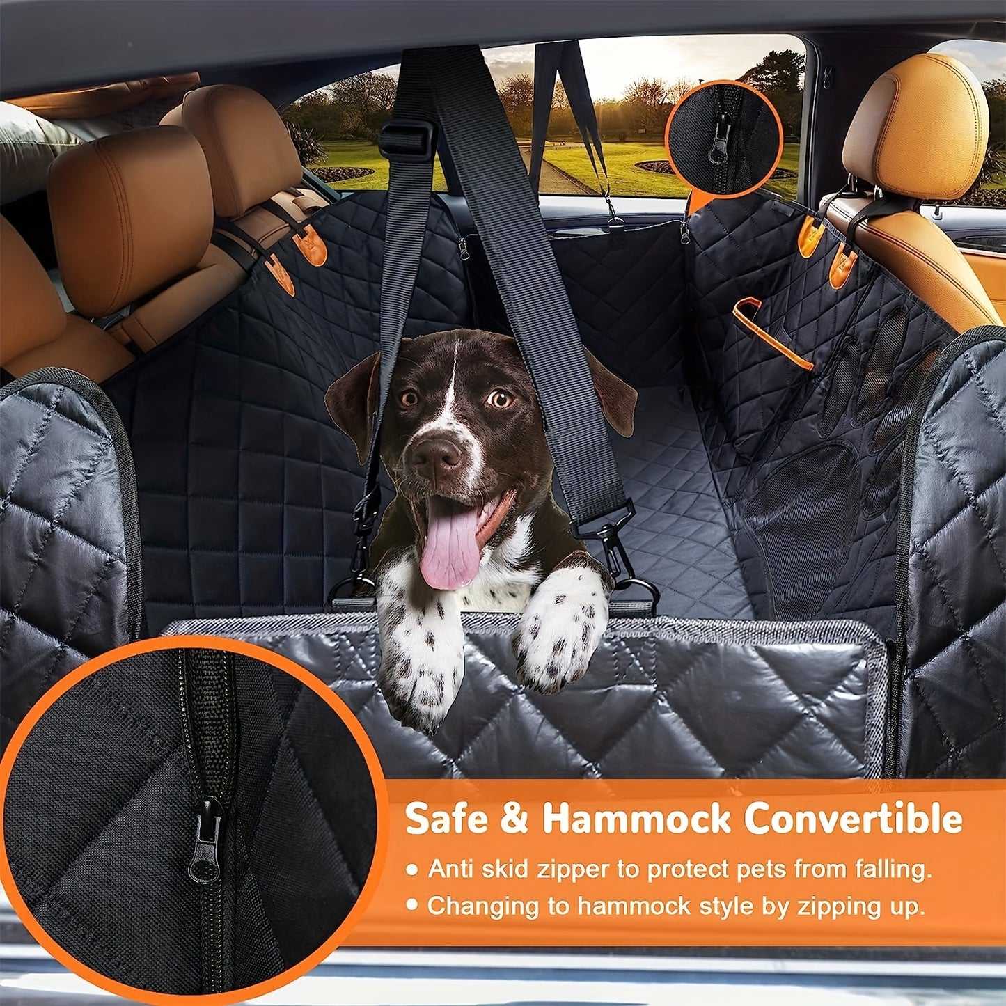 Dog Car Seat Cover for Back Seat, 100% Waterproof Dog Car Hammock with Visual Mesh Window and Side Zipper Car Seat & Door Protector for Pets, Backseat Dog Cover for Car Truck and SUV