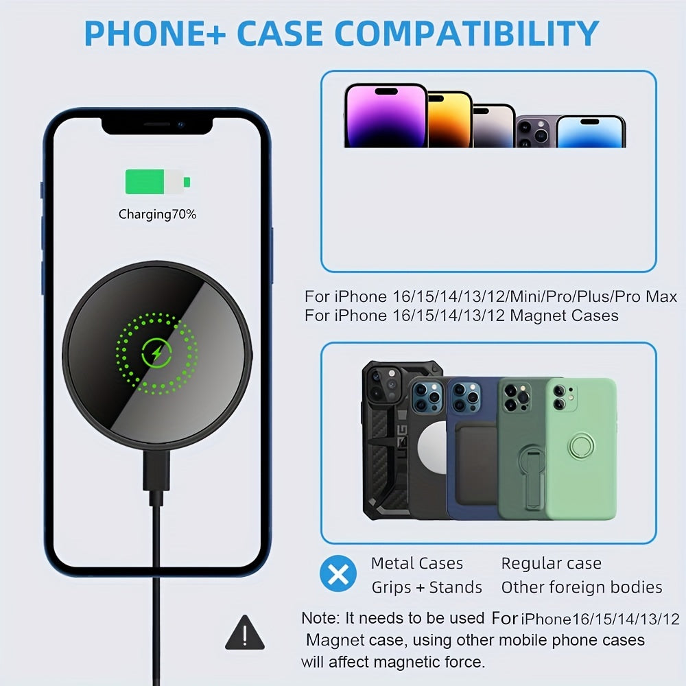 Fast Charging Wireless Magnet Car Phone Holder Car Mount with Magnetic Wireless Phone Holder for iPhone 16/16 Pro/16 ProMax/15/15 Pro/15 Pro Max/15 Plus/14/14 Pro/14 Pro Max/14 Plus/13/13 Pro/13 Pro Max/12/12 Pro/12 Pro Max/1